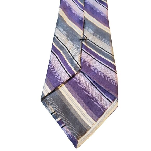 CK Calvin Klein Purple Gray Striped 100% Silk Men's Neck Tie - Picture 6 of 10